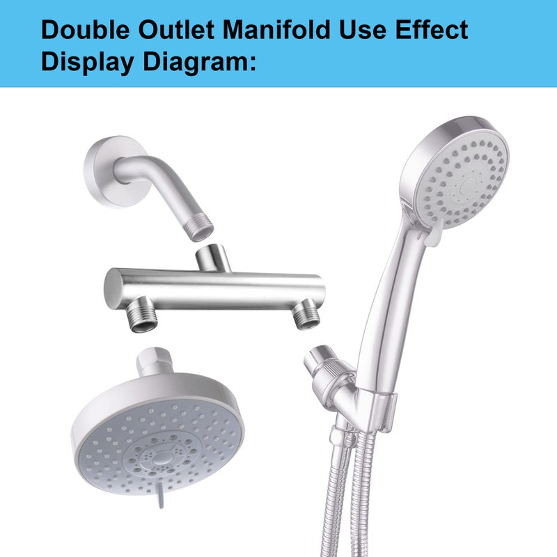 AZOS Chrome Double Outlet Shower Manifold, Suitable for Dual Sprayer Showering System, Can Connect Two Showerheads - Double Enjoyment - Image 2